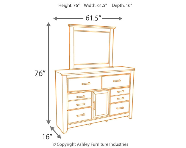 Juararo King/California King Panel Headboard Bed with Mirrored Dresser, Chest and Nightstand