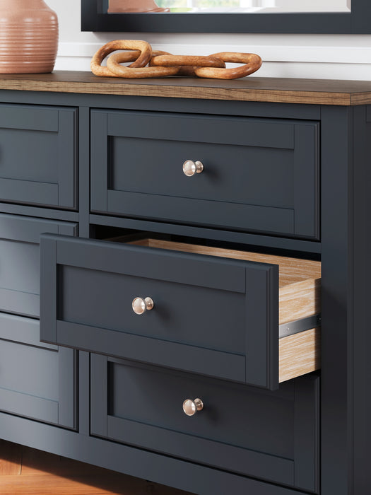 Landocken Queen Panel Headboard with Mirrored Dresser and Nightstand