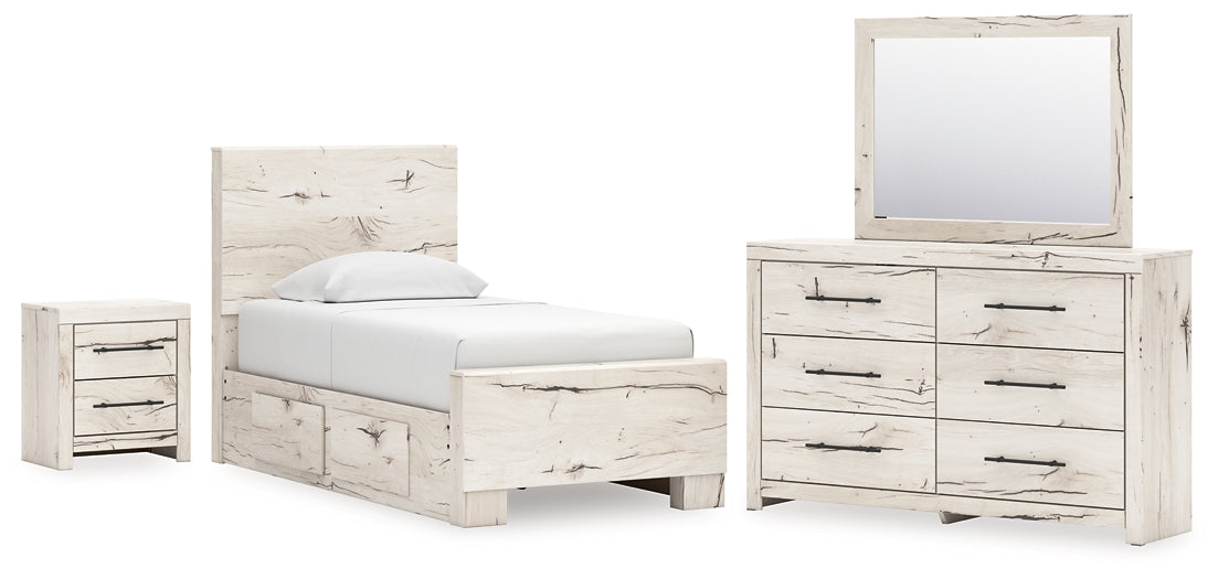 Lawroy Twin Panel Bed with Mirrored Dresser and Nightstand