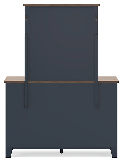 Landocken Twin Panel Headboard with Mirrored Dresser, Chest and Nightstand