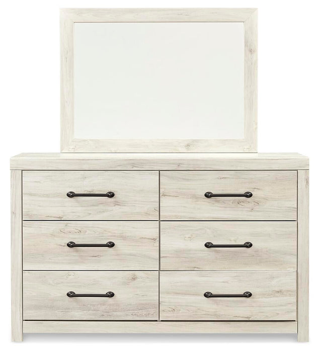 Cambeck King Panel Bed with Mirrored Dresser and Nightstand