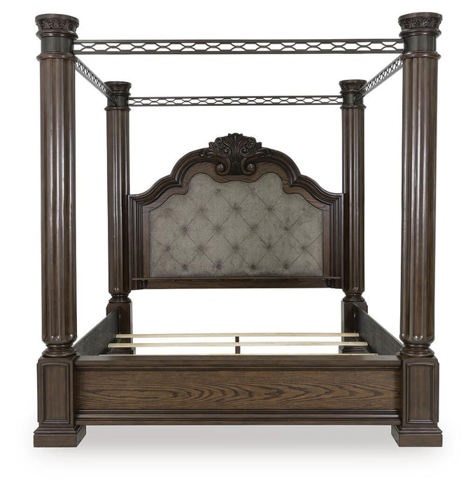 Maylee King Canopy Bed, Dresser, Mirror and Nightstand