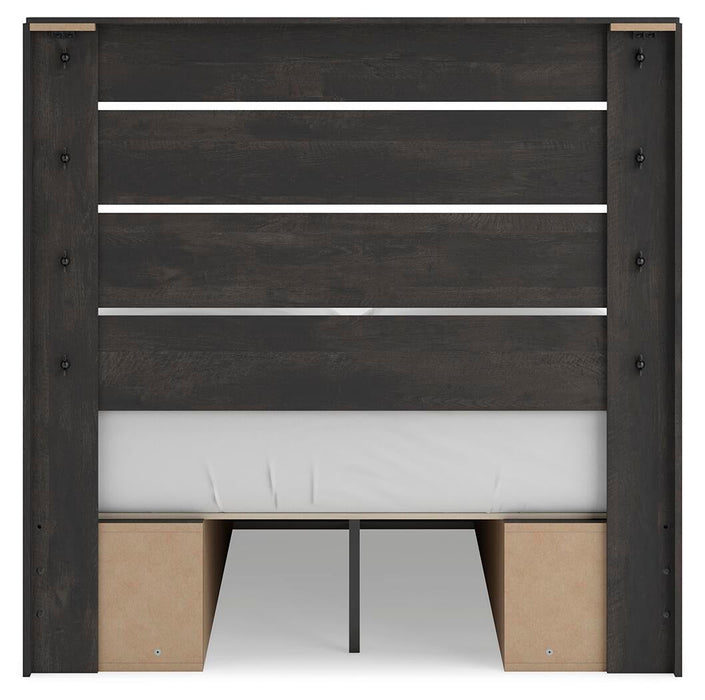Hollivern Full Panel Bed with Storage, Dresser, Mirror and Nightstand