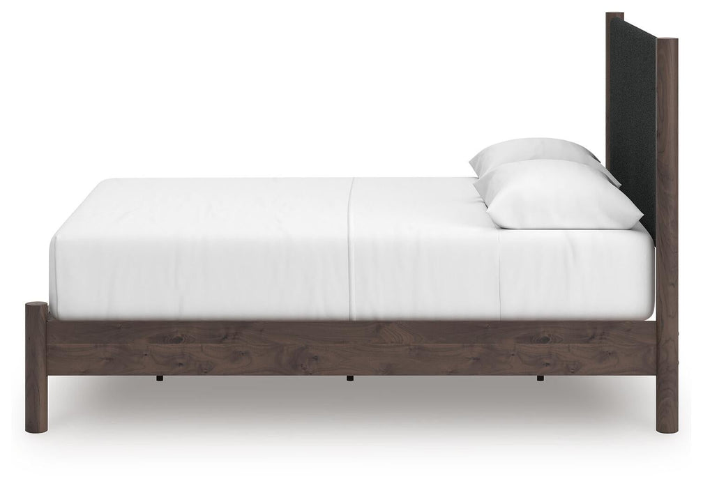 Pamytta Queen Upholstered Panel Platform Bed, Dresser and Mirror