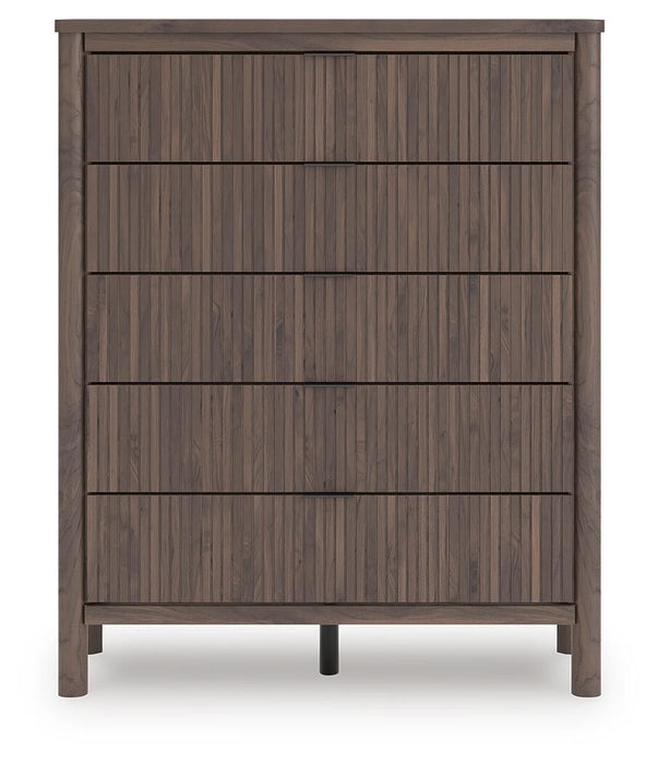 Pamytta Full Upholstered Panel Bed, Dresser, Mirror, Chest and Nightstand