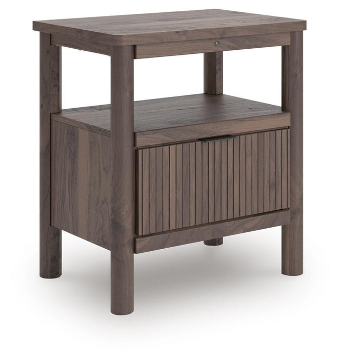 Pamytta Full Upholstered Panel Bed, Dresser, Mirror and Nightstand